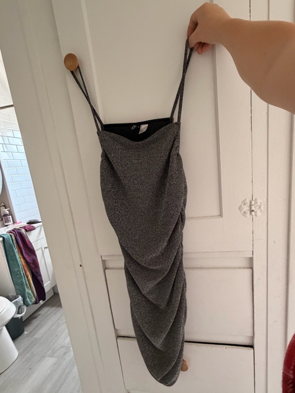 Divided Metallic Charcoal Draped Midi Dress